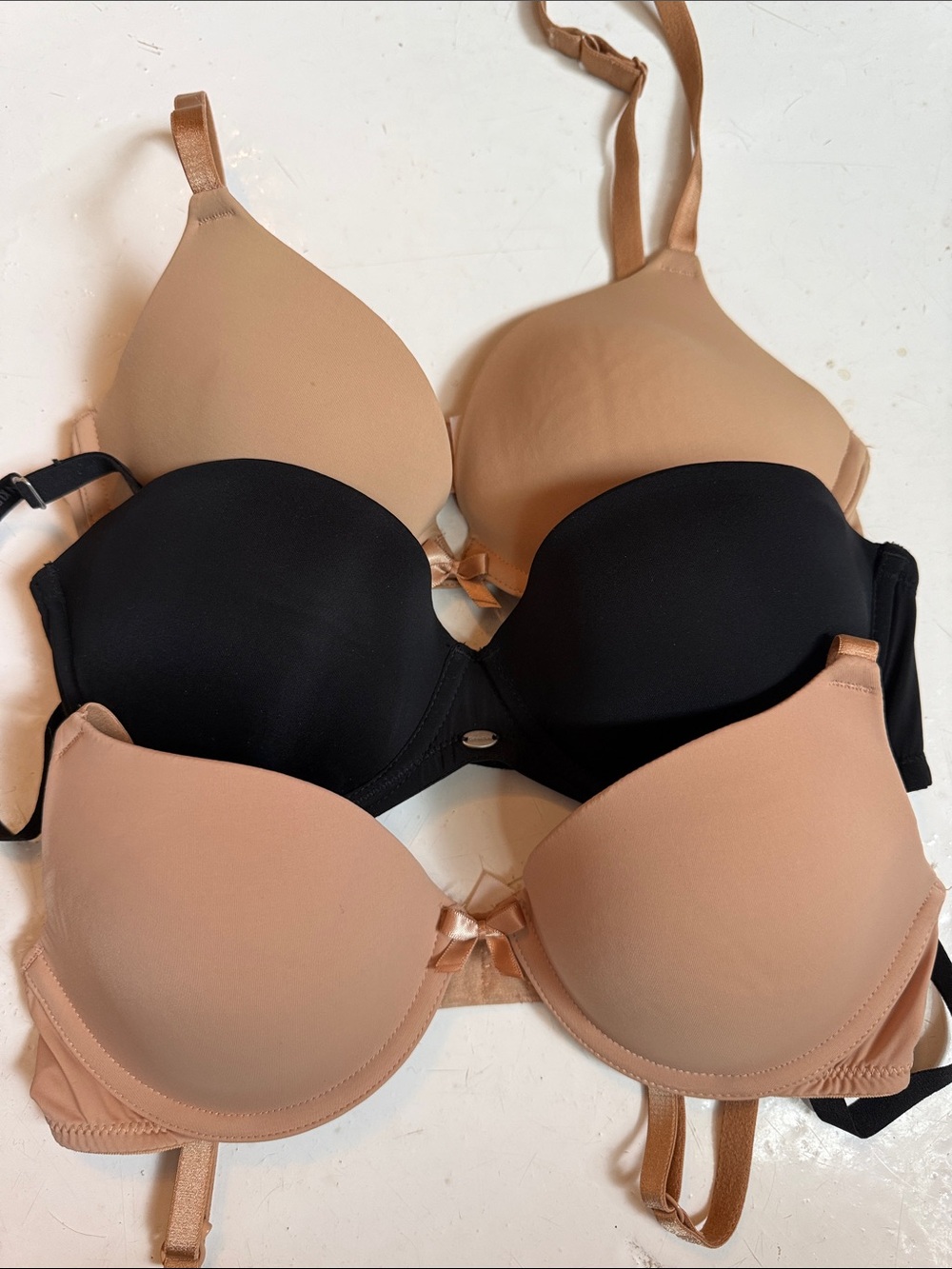 Calvin Klein Smooth T-Shirt Bras in Black and Nude Tones 3 in a set
